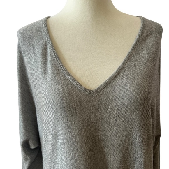 MINNIE ROSE SWEATER S V NECK TENCEL SILK NYLON LONG LENGTH OVERSIZED CASUAL GRAY - Picture 3 of 13